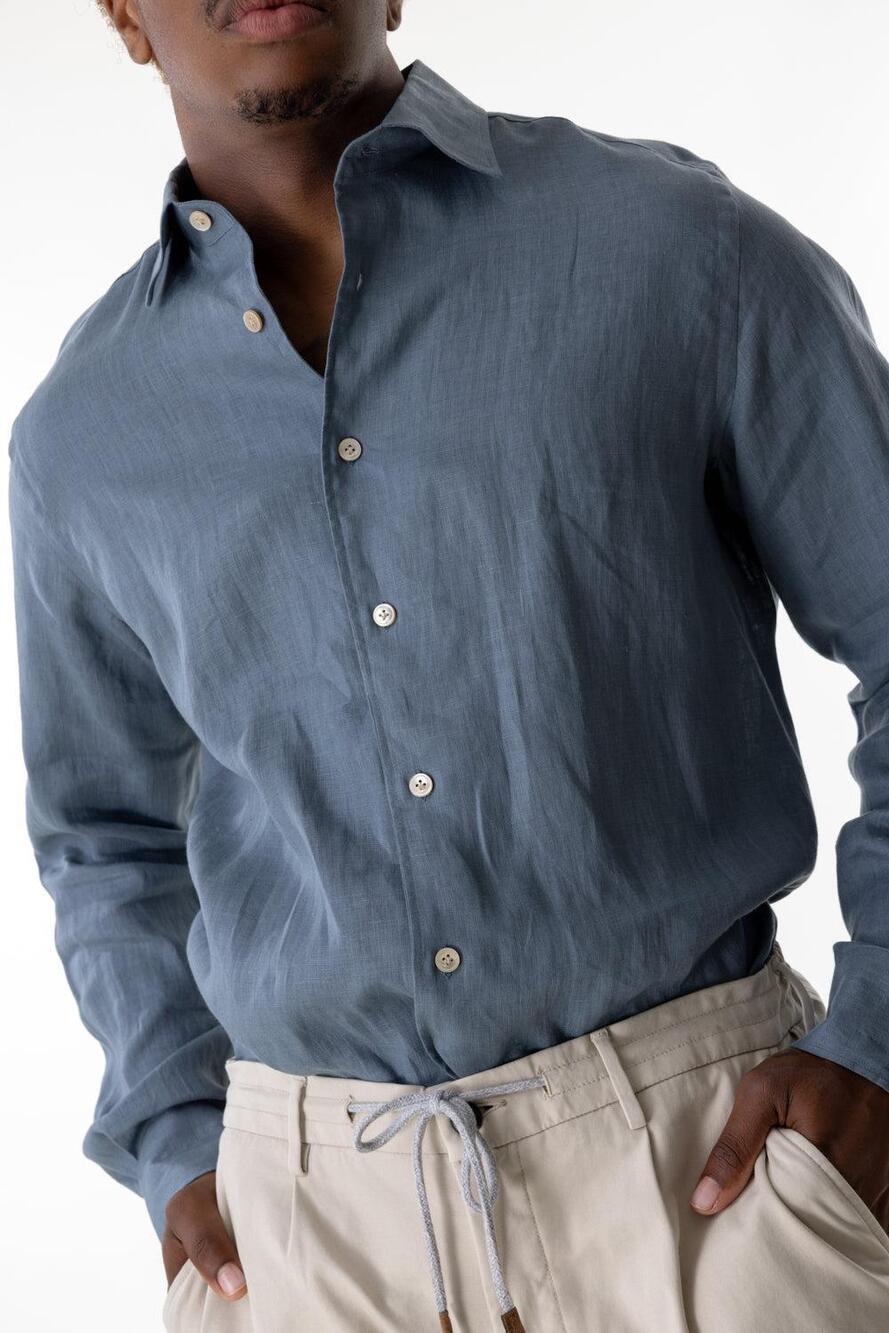 Eleventy Mens LS Linen Shirt in Zuccero Blue L